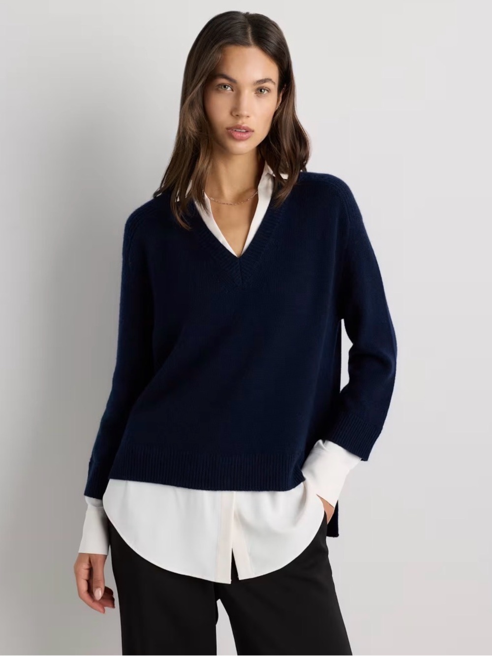 Quince 100% Mongolian Cashmere Layered V-Neck Sweater